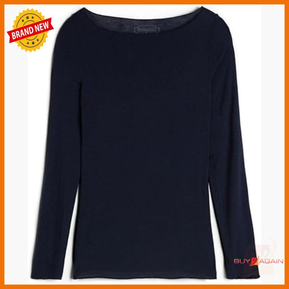 Sheer Boat Neck Modal Cashmere Top Slim Fit Long Sleeve